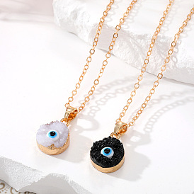Minimalist Devil Eye Necklace with Resin Pendant and Natural Stone, Collarbone Chain