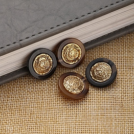 1-Hole Resin Shank Buttons, with Alloy Finding, for Garment Accessories, Flat Round