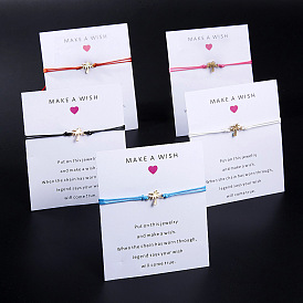 Bracelet réglable en carte de papier coeur tissé en cocotier en cinq couleurs