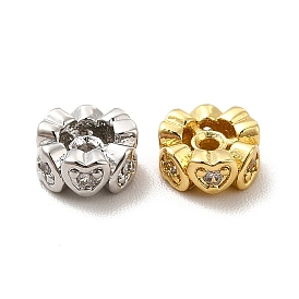 Rack Plating Brass Micro Pave Cubic Zirconia Spacer Beads, Long-Lasting Plated, Lead Free & Cadmium Free, Heart