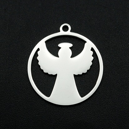 201 Stainless Steel Pendants, Laser Cut, Ring with Angel