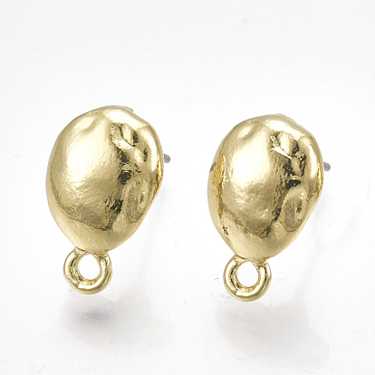 Alloy Stud Earring Findings, with Steel Pins, with Loop, Oval