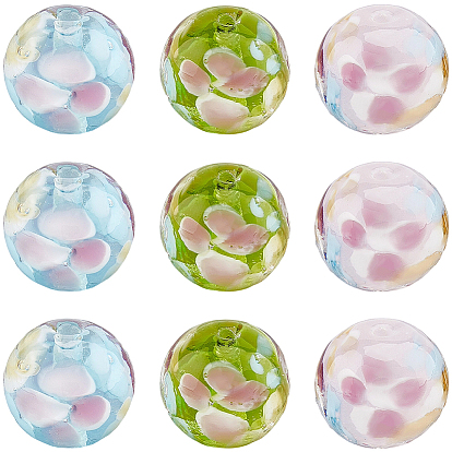 30шт 3 цвета круглые бусины лэмпворк, сливы цветок лепесток узор, с отверстием