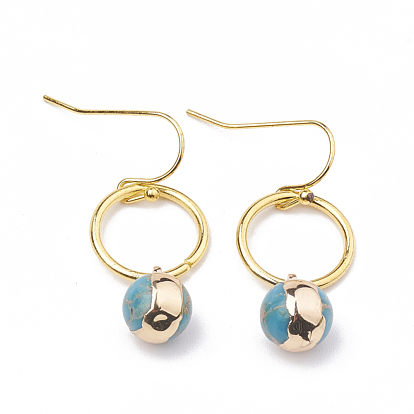 Natural Regalite/Imperial Jasper/Sea Sediment Jasper Dangle Earrings, with Iron Findings, Round