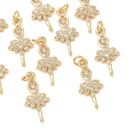 SHEGRACE Brass Micro Pave Cubic Zirconia Pendants, Ballet Charms, Cadmium Free & Nickel Free & Lead Free, Clear