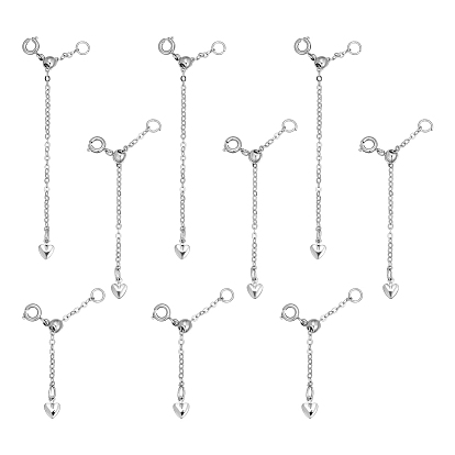 9 piezas 3 estilos extremos de latón y acero inoxidable con cadena, corazón