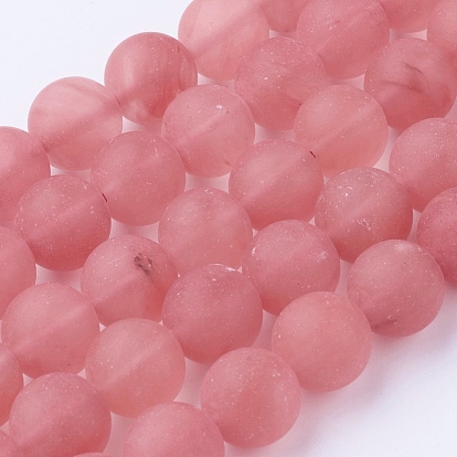 Watermelon Stone Glass Bead Strands, Frosted, Round