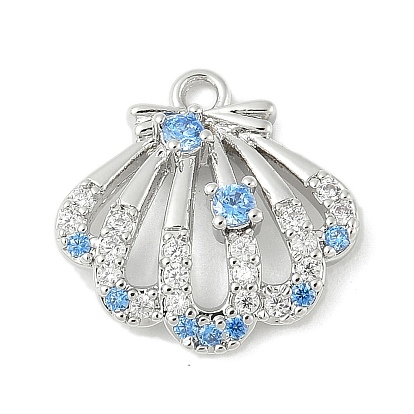 Messing Pavé hell himmelblau und klar Zirkonia Meerestier Verbinder Charms, Cadmiumfrei und Nickel frei und Bleifrei, Muschelförmige Glieder