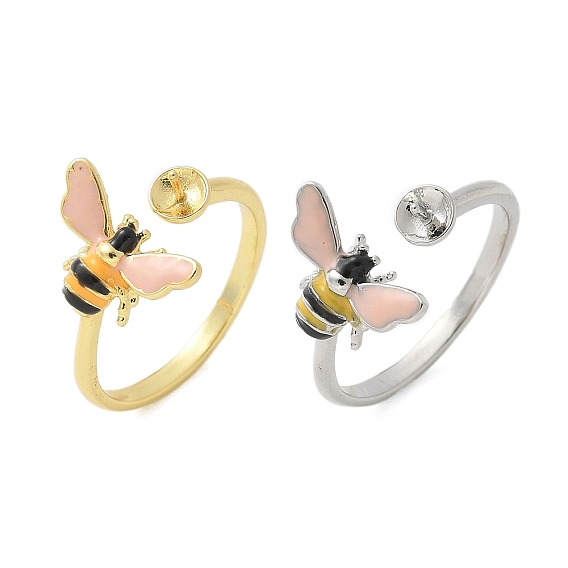 Оправы для манжет из латуни и эмали пчелы, за половину пробурено бисера, стойки покрытие, долговечный, без свинца и без кадмия