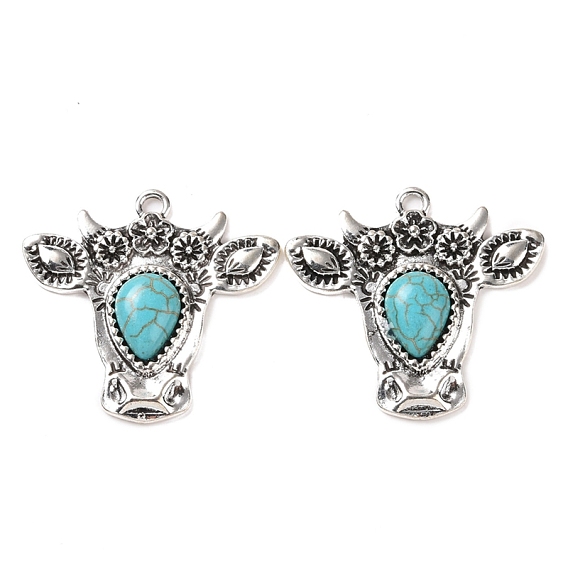Синтетические бирюзовые подвески, крупный рогатый скот прелести, со сплавочной фурнитурой
