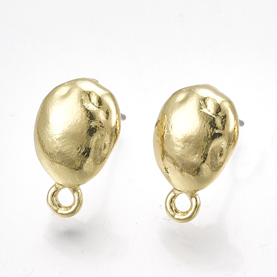 Alloy Stud Earring Findings, with Steel Pins, with Loop, Oval