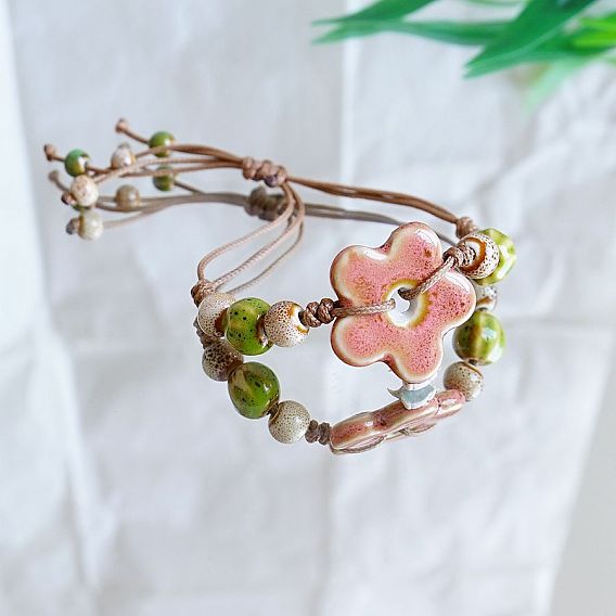 Керамические бусины плетеные браслеты из бисера, регулируемые плетеные браслеты из вощеного шнура для женщин