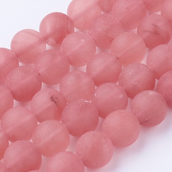 Watermelon Stone Glass Bead Strands, Frosted, Round