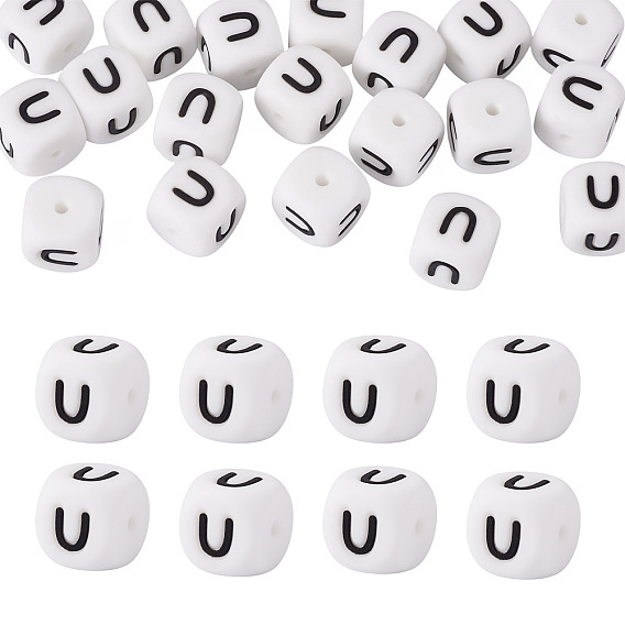 20Pcs Food Grade Eco-Friendly Silicone Beads, White, Cube