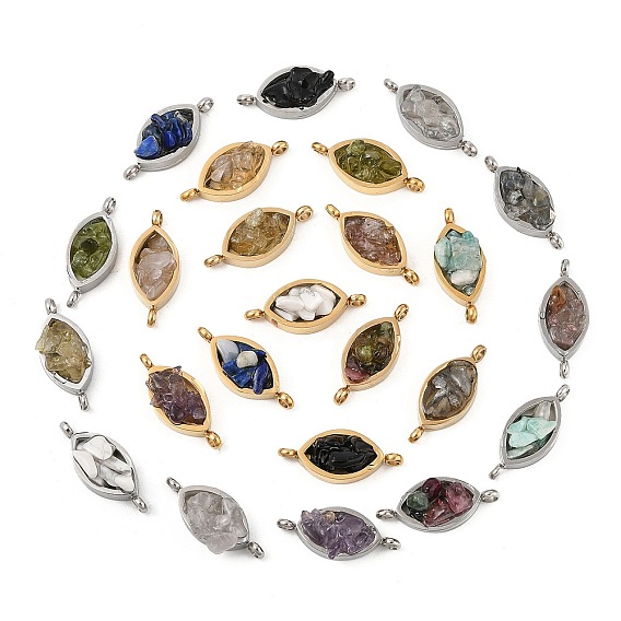 Натуральный смешанный драгоценный камень 304 подвески-коннекторы в виде конского глаза из нержавеющей стали, без кадмия и без свинца, долговечный, смешанные окрашенные и неокрашенные