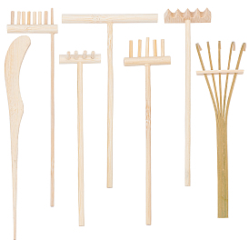 Nbeads 7Pcs 7 Style Bamboo Mini Zen Garden Rake, DIY Sand Zen Garden Tools, Accessories for Zen Garden