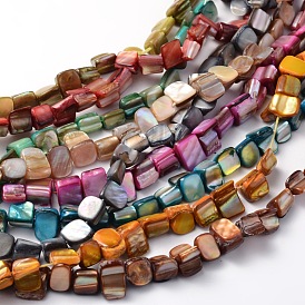 Brins de perles de coquillage naturel irrégulier, teint, 8x6~8mm, Trou: 1mm, environ 53 / pcs brins, 16 pouce
