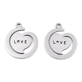 День святого Валентина 201 подвески из нержавеющей стали, лазерная резка, сердце со словом "love"