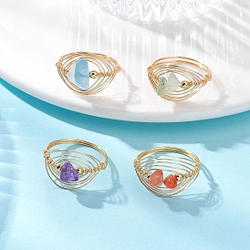 4 шт. 4 стили кольца с драгоценными камнями, с латунными бусинами и экологически чистой медной проволокой