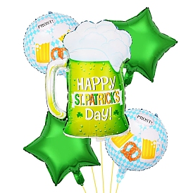 Aluminum Balloon Set, for Saint Patrick's Day Theme Party Festival Home Decorations, Beer Cup/Star/Round