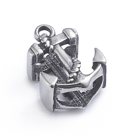 Breloques coulissantes / perles coulissantes rétro 304 en acier inoxydable, pour la fabrication de bracelets en cuir, ancre