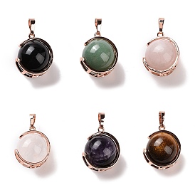 Natural Gemstone Pendants, Ball Sphere Charms with Brass Findings
