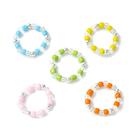 5 piezas 5 juego de anillos elásticos con cuentas de acrílico y vidrio de colores, anillos apilables para mujer