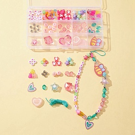 Набор для изготовления эластичных браслетов своими руками, в том числе звезда и медведь и пчела и бабочка акриловые и пластиковые круглые бусины, подвеска из сплава сердца с эмалью, Нейлоновая нить