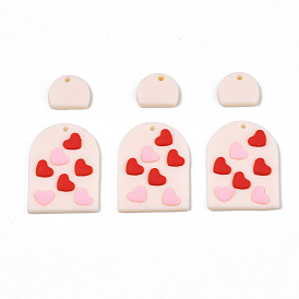 Handmade Polymer Clay Pendants, Arch with Heart & Half Oval