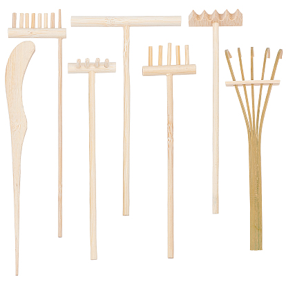 7Pcs 7 Style Bamboo Mini Zen Garden Rake, DIY Sand Zen Garden Tools, Accessories for Zen Garden