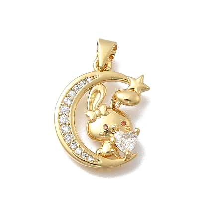 Латунные микропаве прозрачные подвески с фианитом, луна с кроликом, без кадмия и без свинца, стойки покрытие, долговечный