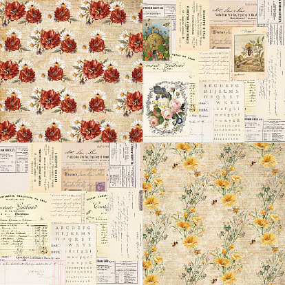 12 Sheets Retro Bees Scrapbook Paper Pads, for DIY Album Scrapbook, Background Paper, Diary Decoration