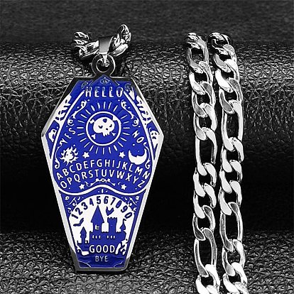 304 Stainless Steel Enamel Pendant Necklaces for Women Men, Coffin with Word