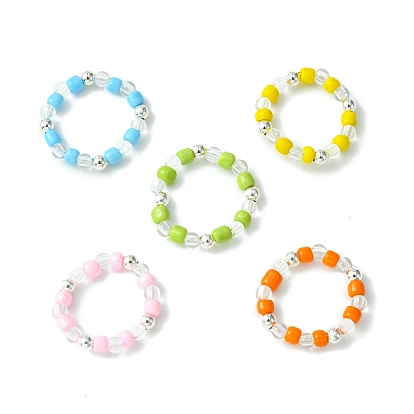 5 piezas 5 juego de anillos elásticos con cuentas de acrílico y vidrio de colores, anillos apilables para mujer