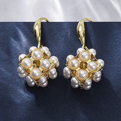 Латунные качают серьги, с ABS имитации жемчуга, стойки покрытие, долговечный, без свинца и без кадмия, круглые