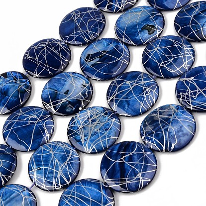 Natural Freshwater Shell Beads Strands, Dyed and Drawbench, Flat Round