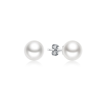 Sterling Silver Imitation Pearl Round Stud Earrings