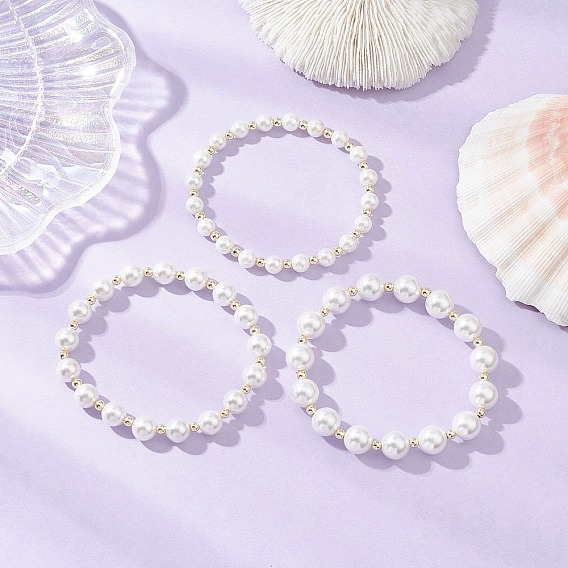 3шт. браслеты из круглых бусин с ракушками и жемчугом для женщин, с немагнитных синтетическими гематита бисера