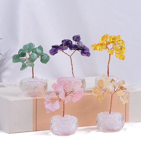 Украшения из натурального драгоценного камня дерево жизни, основа из драгоценных камней и стекла с медной проволокой, фен-шуй энергетический камень подарок для домашнего офиса украшение рабочего стола