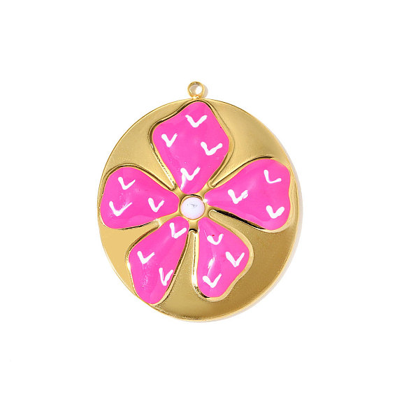 304 нержавеющей стальной эмали подвески, овал с цветочными подвесками, ионное покрытие (ip), зеркальная полировка