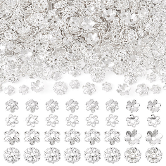 400Pcs 4 Styles Alloy Bead Caps, Flower