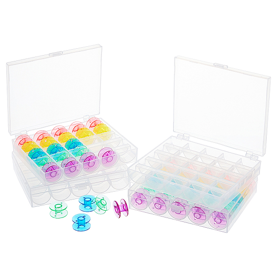 4 Pcs 2 Styles Polypropylene(PP) Storage Box, 25 Compartments, Sewing Machine Bobbins Storage Case, Rectangle