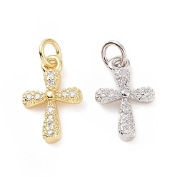 Brass Micro Pave Cubic Zirconia Charms, with Jump Ring, Religion Cross Charm