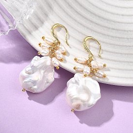 Натуральный кеши жемчуг мотаться серьги, с фурнитурой для сережек из нержавеющей стали, самородки