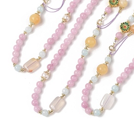 Natural Rose Quartz Beaded Necklaces, with Brass Charms, Pearl and Natural Gemstone