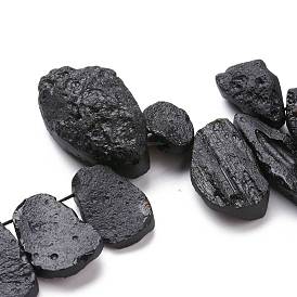 Natural Tektite Beads Strands, Rough Raw Stone, Top Drilled, Nuggets