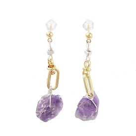 Nuggets Natural Amethyst Dangle Earrings with Brass and 925 Sterling Silver Pins