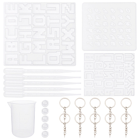 CHGCRAFT DIY KeyChain Making Kits, Including Aalphabet Silicone Molds, Iron Split Key Rings, Plastic Transfer Pipettes, Disposable Latex Finger Cots, Measuring Cup Plastic Tools, Silicone Pendant Molds