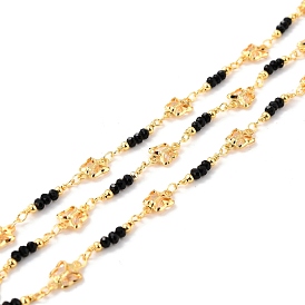 Handmade Brass Beaded Chains, with Glass Butterfly Link & Faceted Beads, Long-Lasting Plated, Soldered, with Spool, Golden