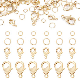 16Pcs 2 Styles Brass Lobster Claw Clasps, Long-Lasting Plated, Nickel Free, with 32Pcs Jump Ring